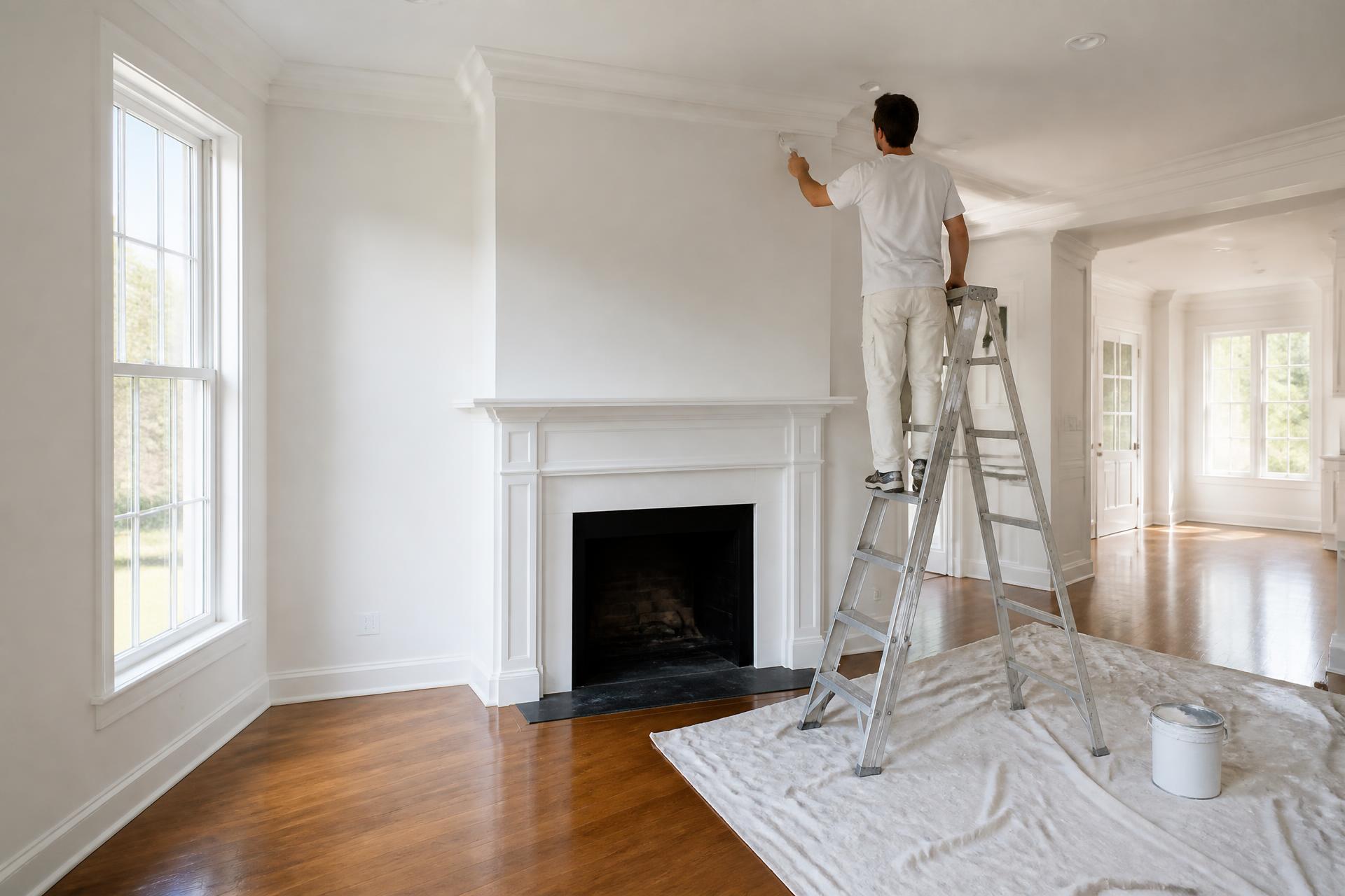 Bright American home interior being professionally painted during a remodeling project